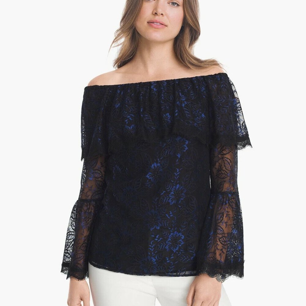 ✨BOGO White House Black Market Off the Shoulder Lace Top Size 8 WHBM H12486 - Picture 2 of 12